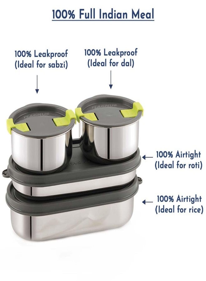 Magnus Olive-4 Stainless Steel Lunchbox with Leak-Proof Containers & Insulated Carry Case - Airtight Food Storage Lunch Box for Kids, Office Men, Women - Dual Long Containers for School, Picnic,1730ml - Image 5